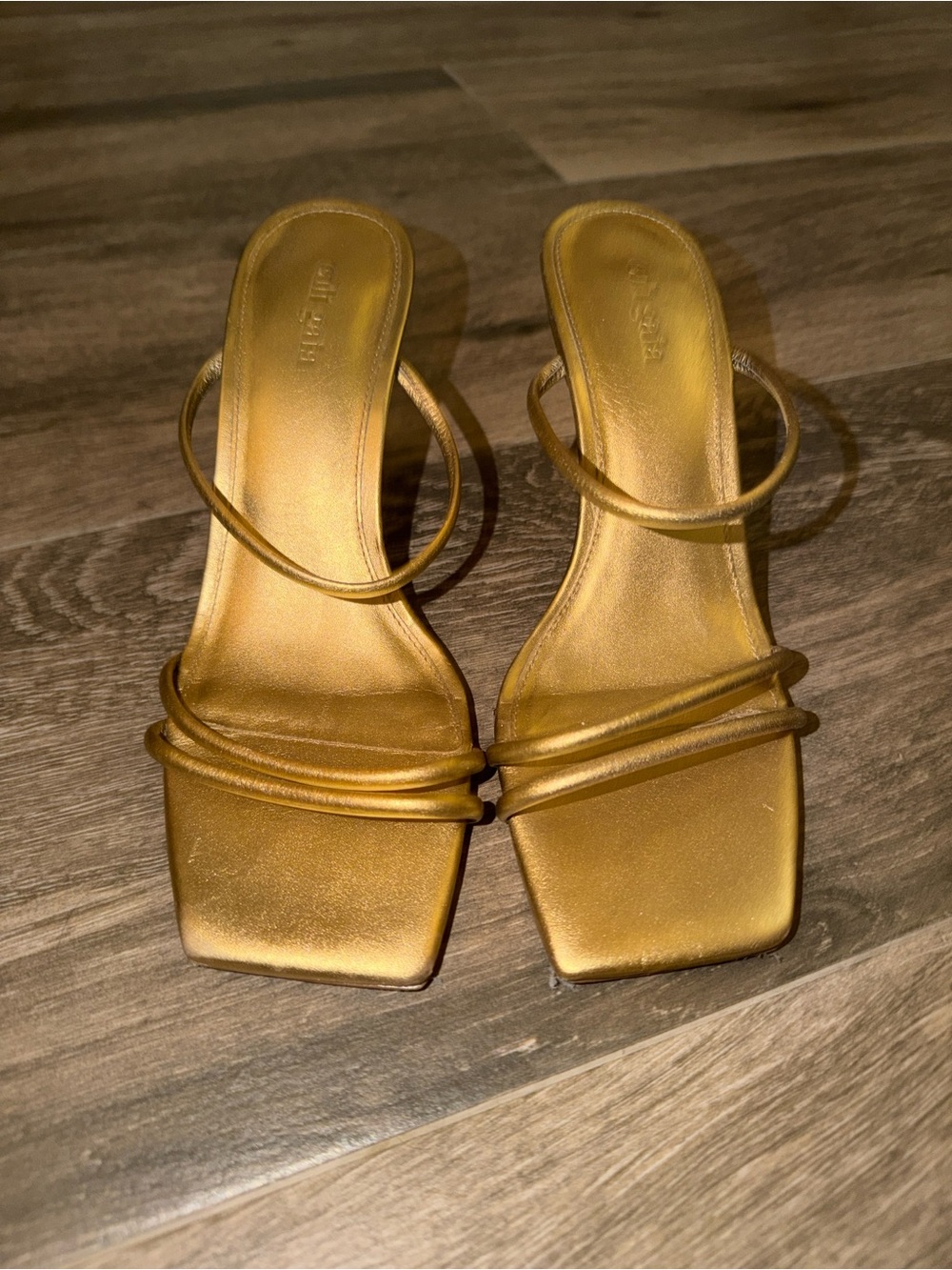 Cult Gaia Metallic Gold Strappy Square-Toe Slide Heels